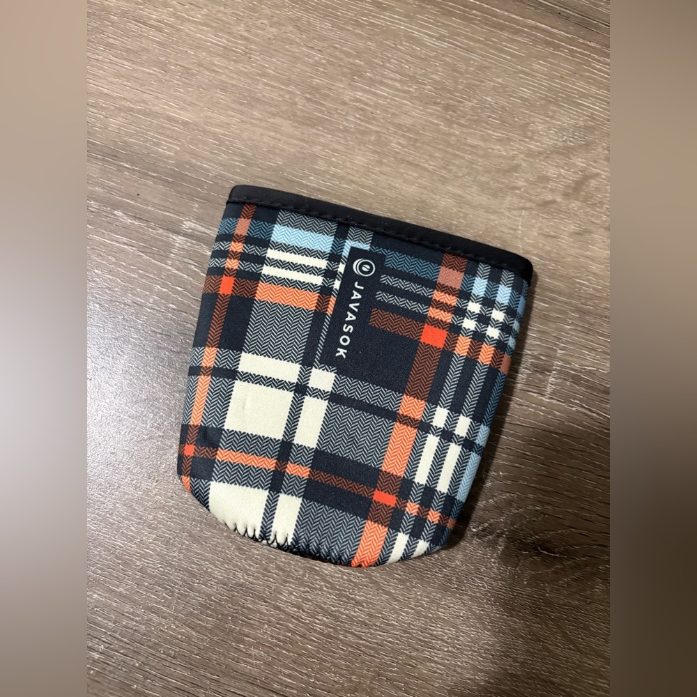 Java Sok Medium Plaid Neoprene Sleeve - Navy, Orange & Cream